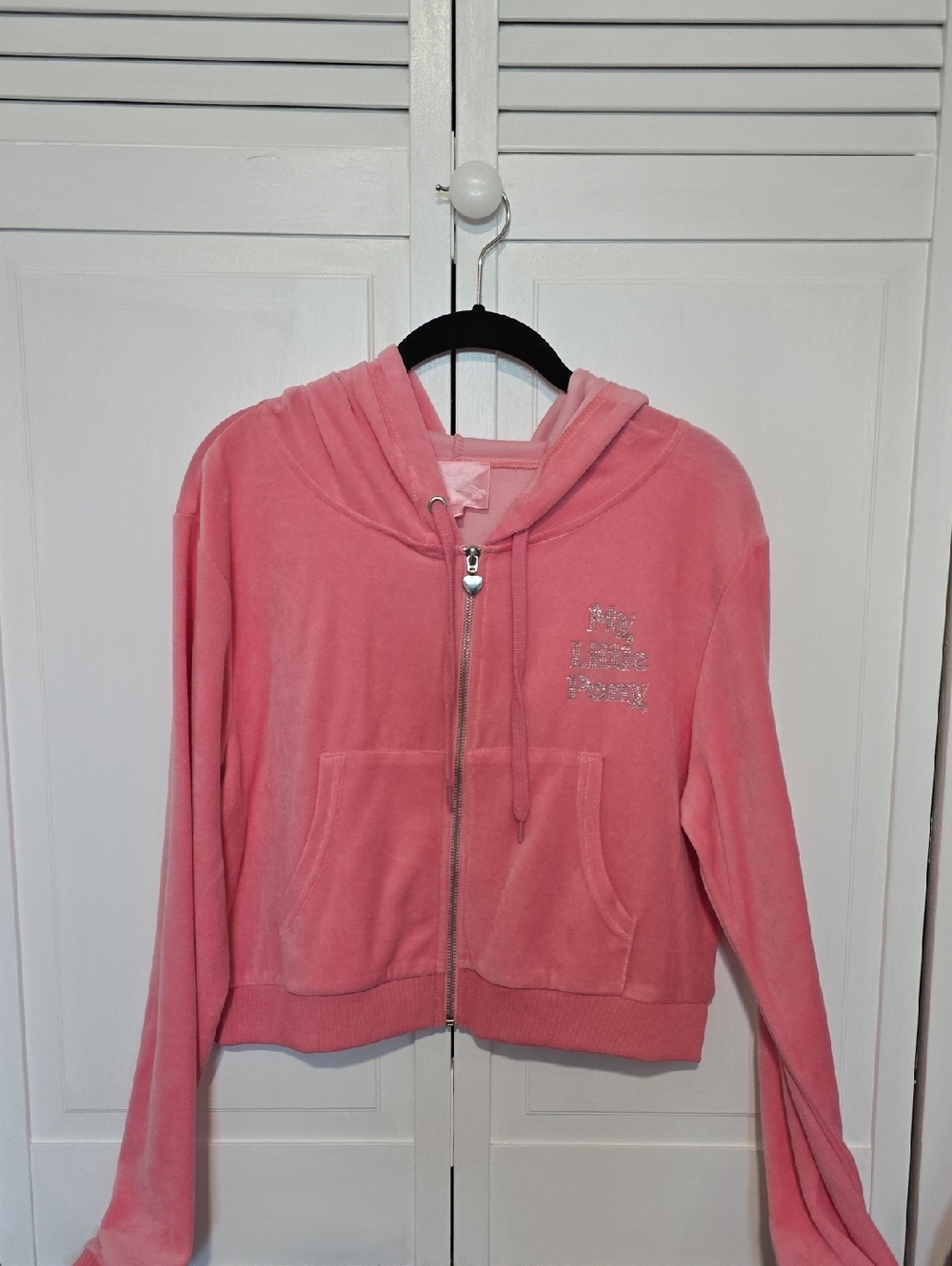 Dolls Kill Pink Velour Zip Hoodie with Sparkle Logo